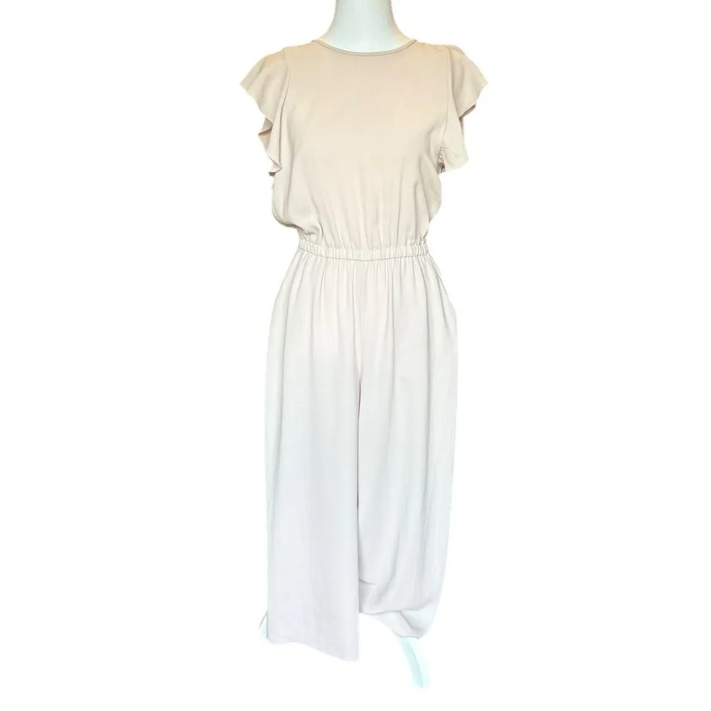 Aritzia Wilfred Fleurette Jumpsuit Ruffles Sleeve Wild Leg Cream Womens Size XS - Image 4
