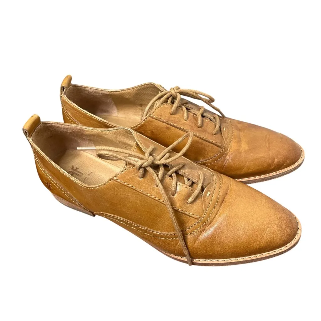 Frye Grace CVO Oxford Leather Flats Woman’s 7 Tobacco Brown Lace Up Almond Toe - Image 2