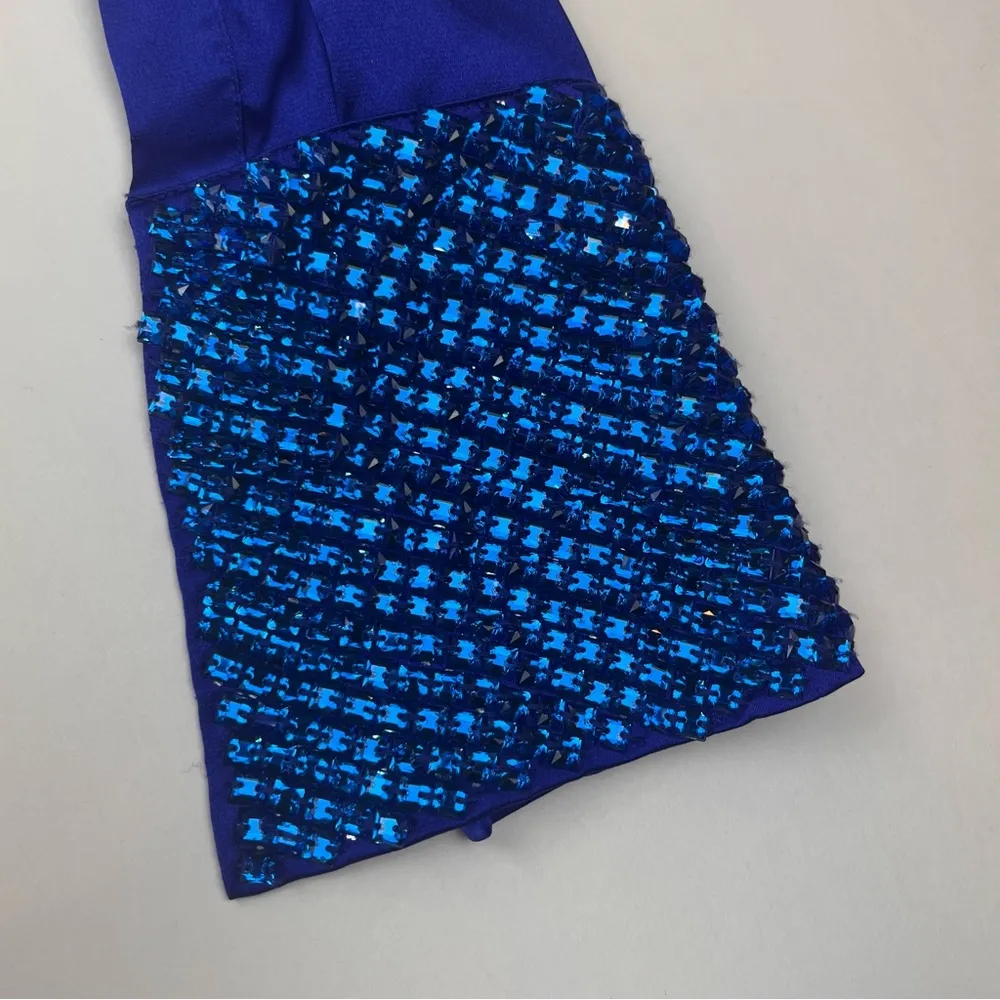 Le Superbe Women SZ 4 Blue Superstoned Orbital Seamed Satin Shirt NEW *TINY FLAW - Image 10