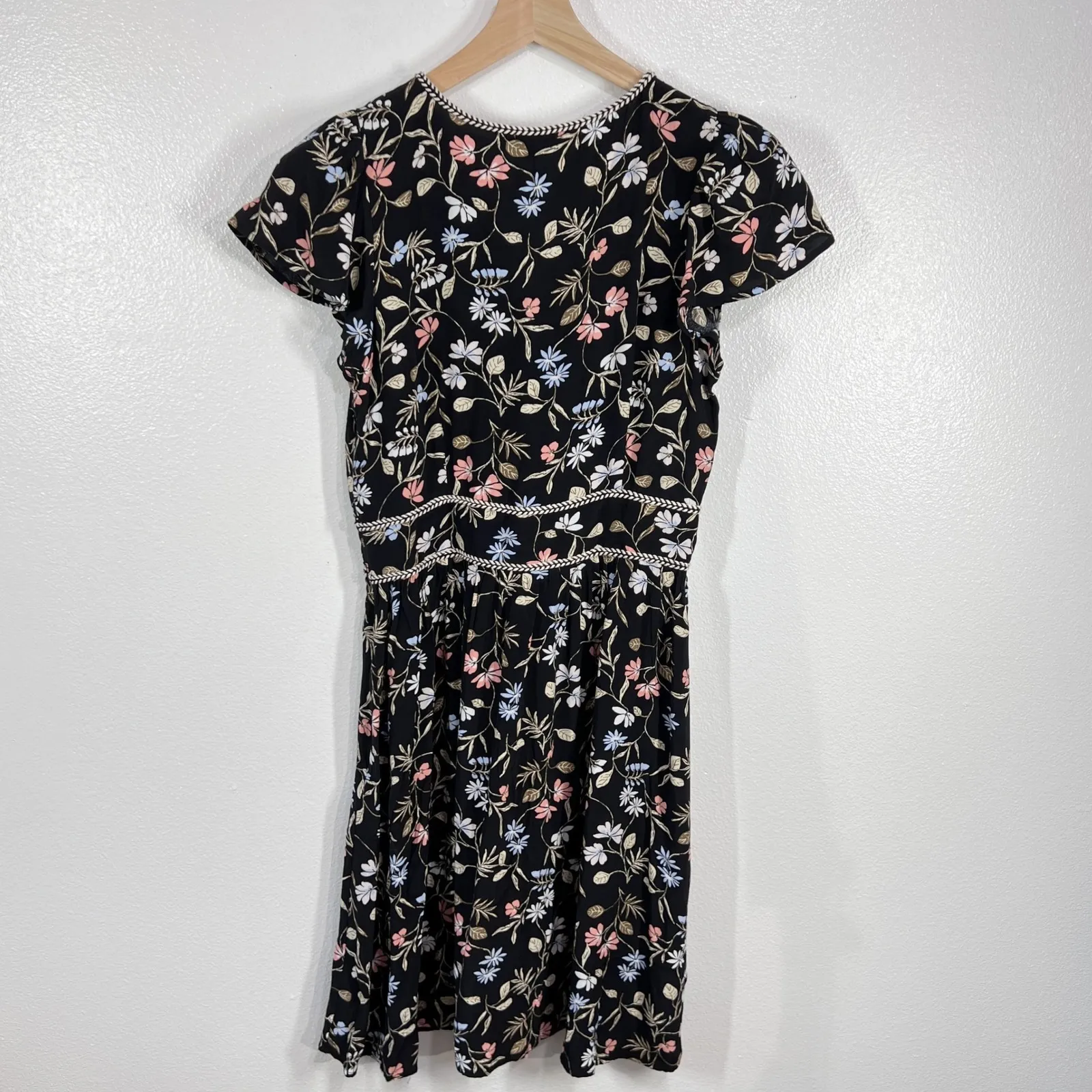 LOFT Floral Midi Dress V Neck Short Sleeve Empire Waist Spring Summer Small‎ - Image 3
