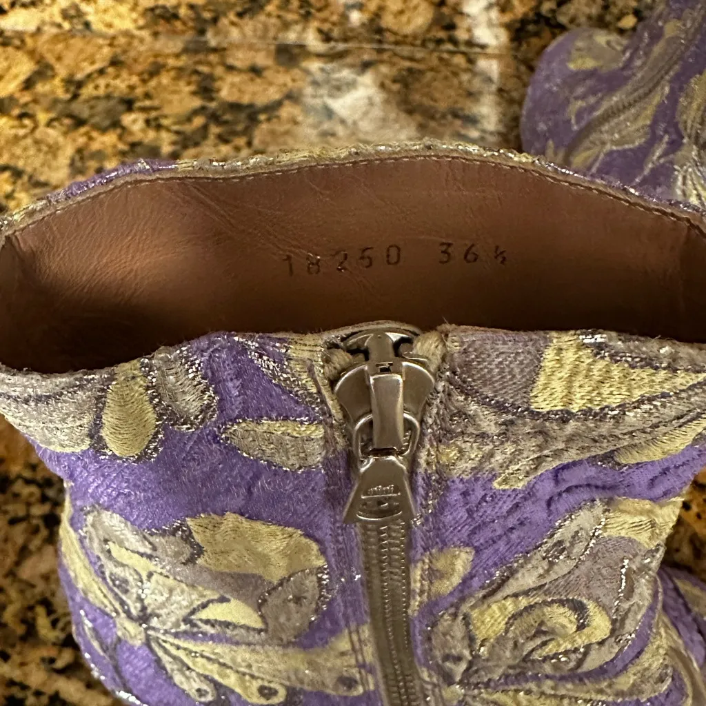 DRIES VAN NOTEN Purple Floral Brocade Block-Heel Ankle Boot sz 36‎ 1/2 US 6 NEW - Image 9