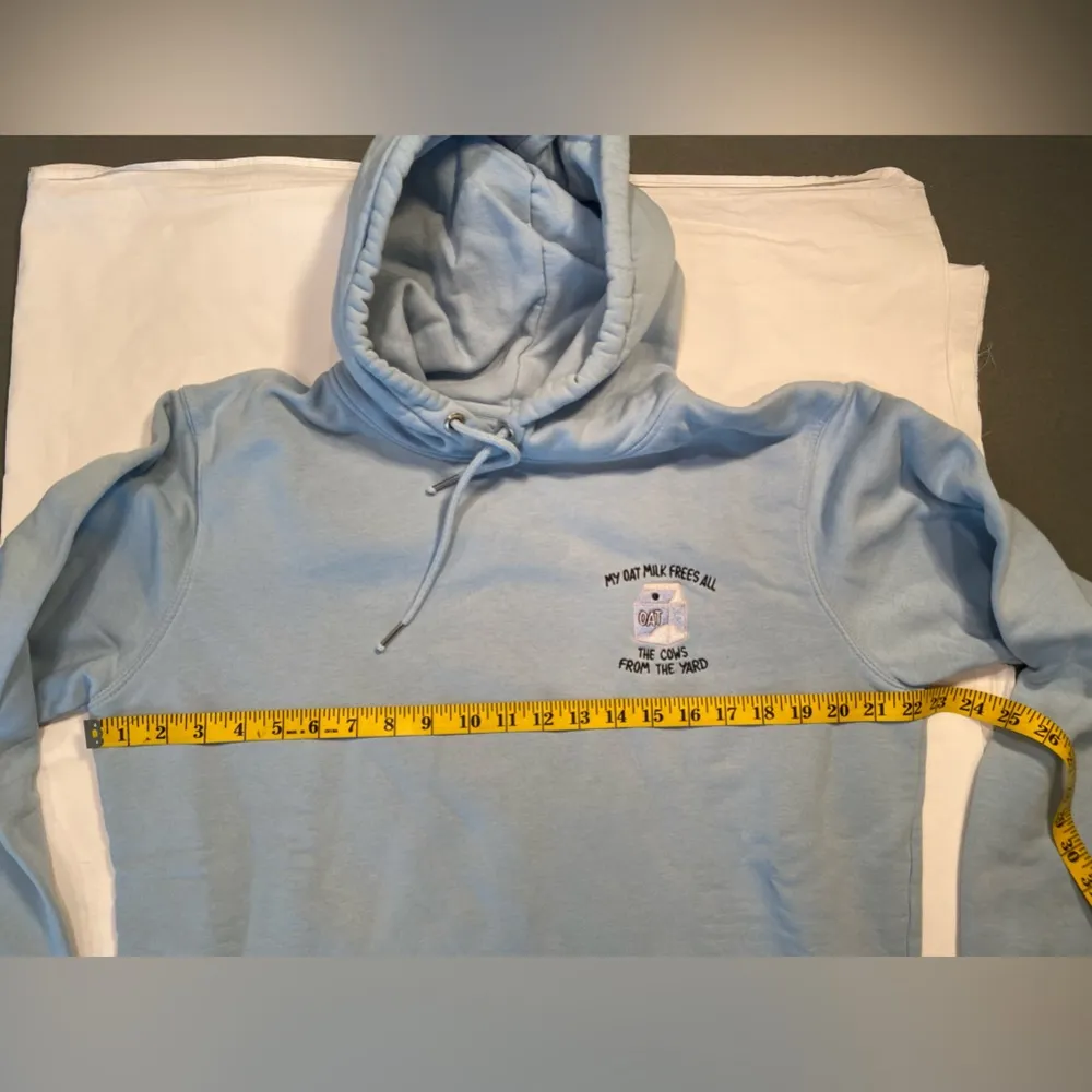 Hoodie Sweatshirt, light Blue, Kangaroo pouch, size M, My Oat Milk Frees all the Blue Size M - Image 5