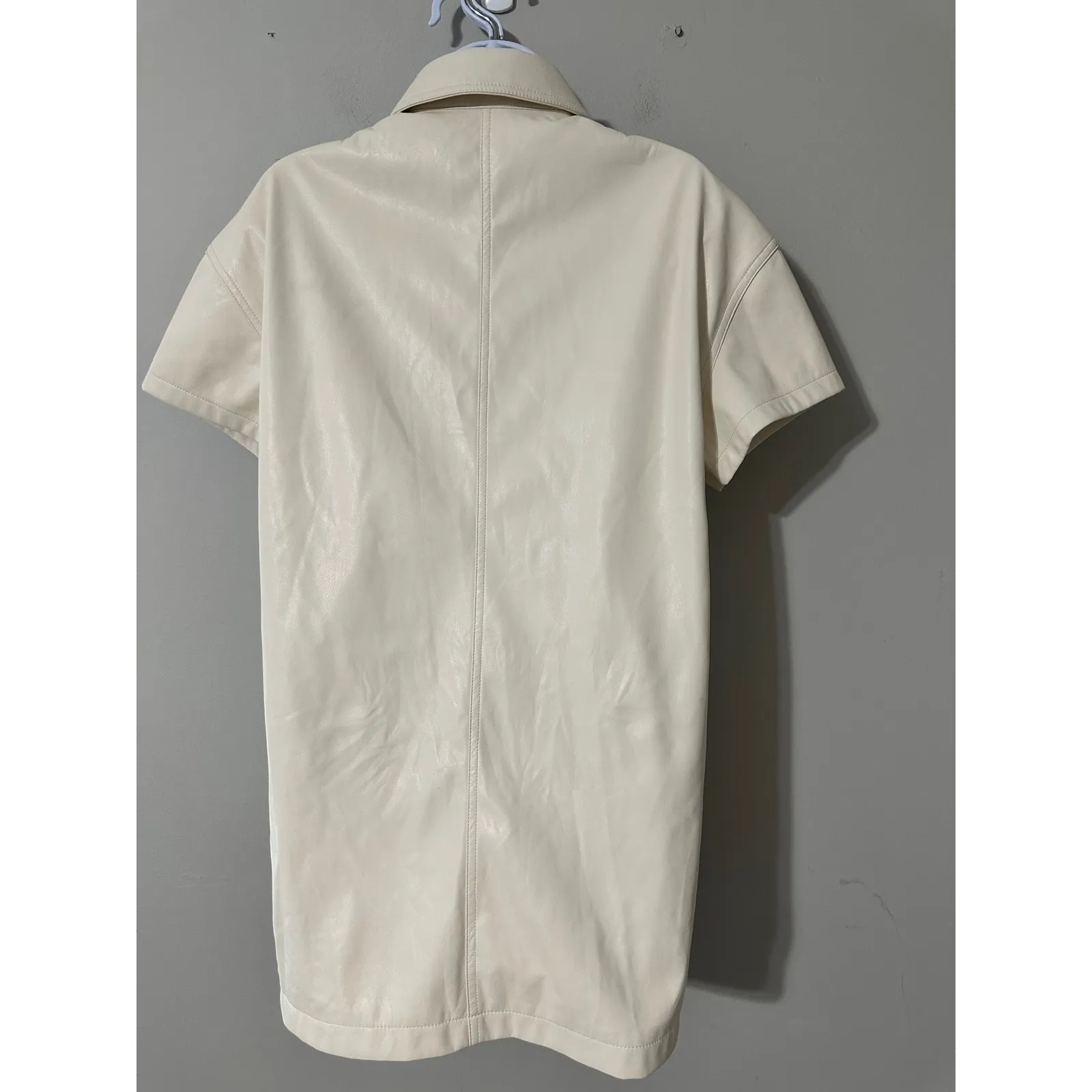 BAGATELLE COLLECTION Faux Leather Shirt Button Down Short Sleeve Cream Size S - Image 4