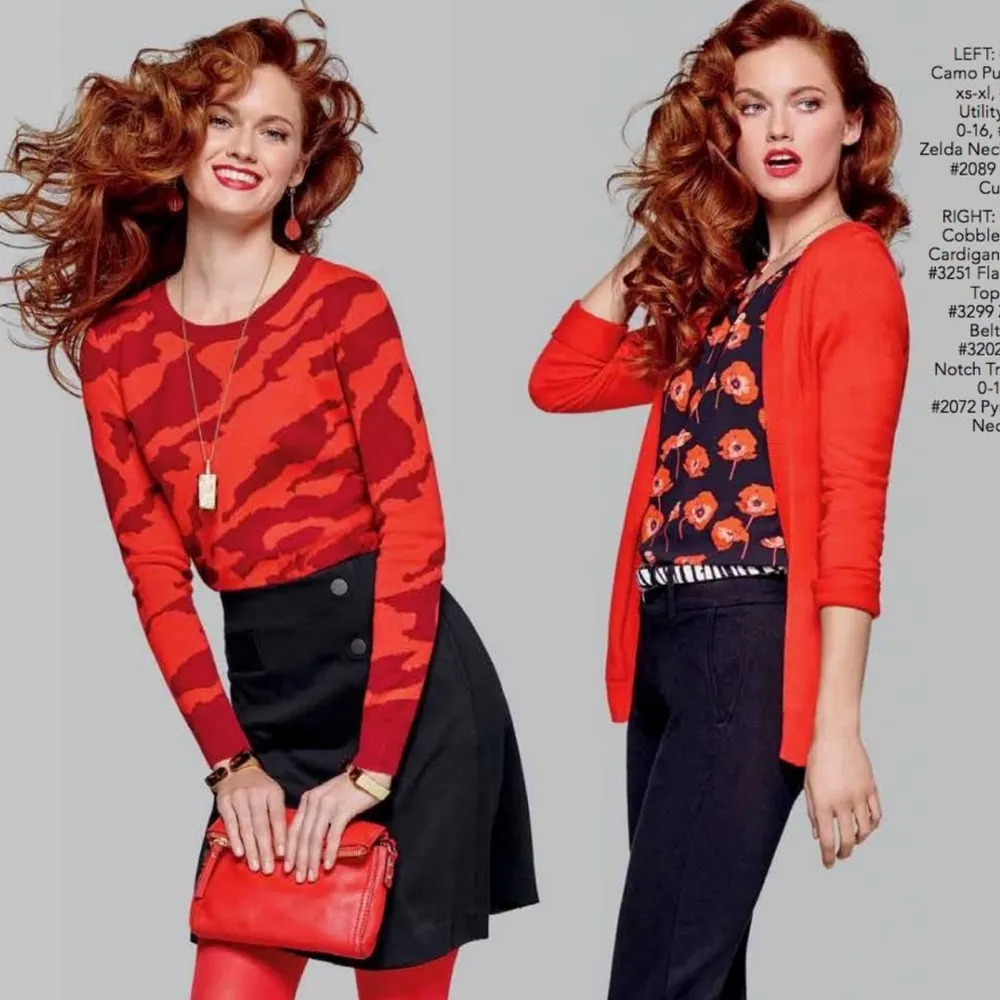 Cabi Sweater Womens Medium Red Sakura Camo Pullover Crewneck Style 3158 Knit - Image 6