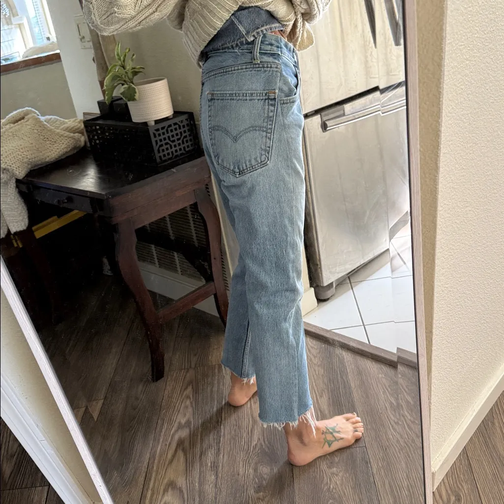 Customized pair of Levi’s 505 jeans into
About a size 26 vintage denim - Image 2