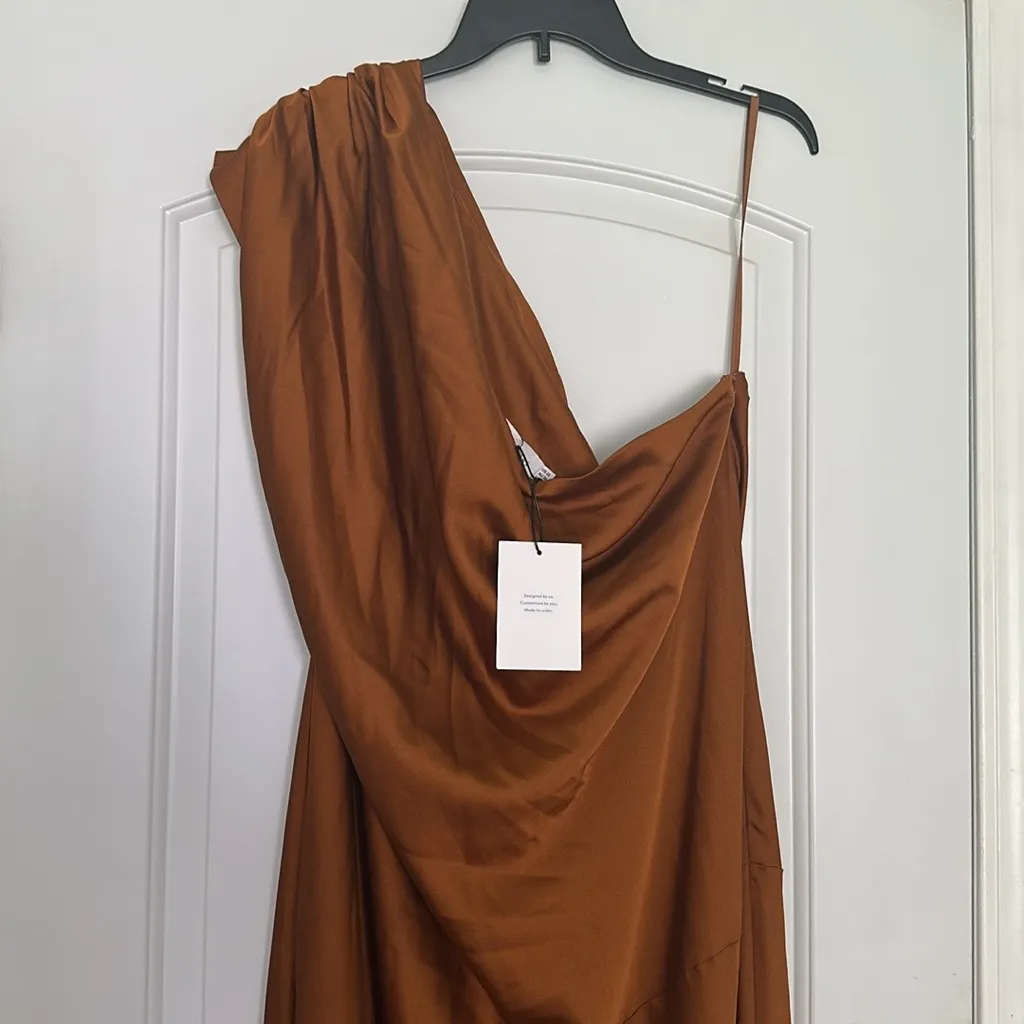 NWT FAME AND PARTNERS Antonia One Shoulder Rust Dress US 22 AU 26 EU 54 - Image 6