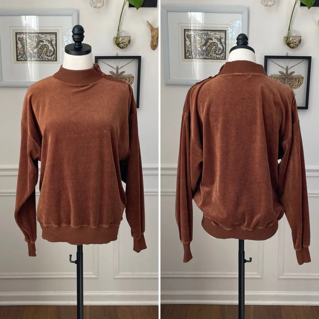 Vintage 80s Gloria Vanderbilt Brown Velour Mock Neck Pullover M Size M - Image 2