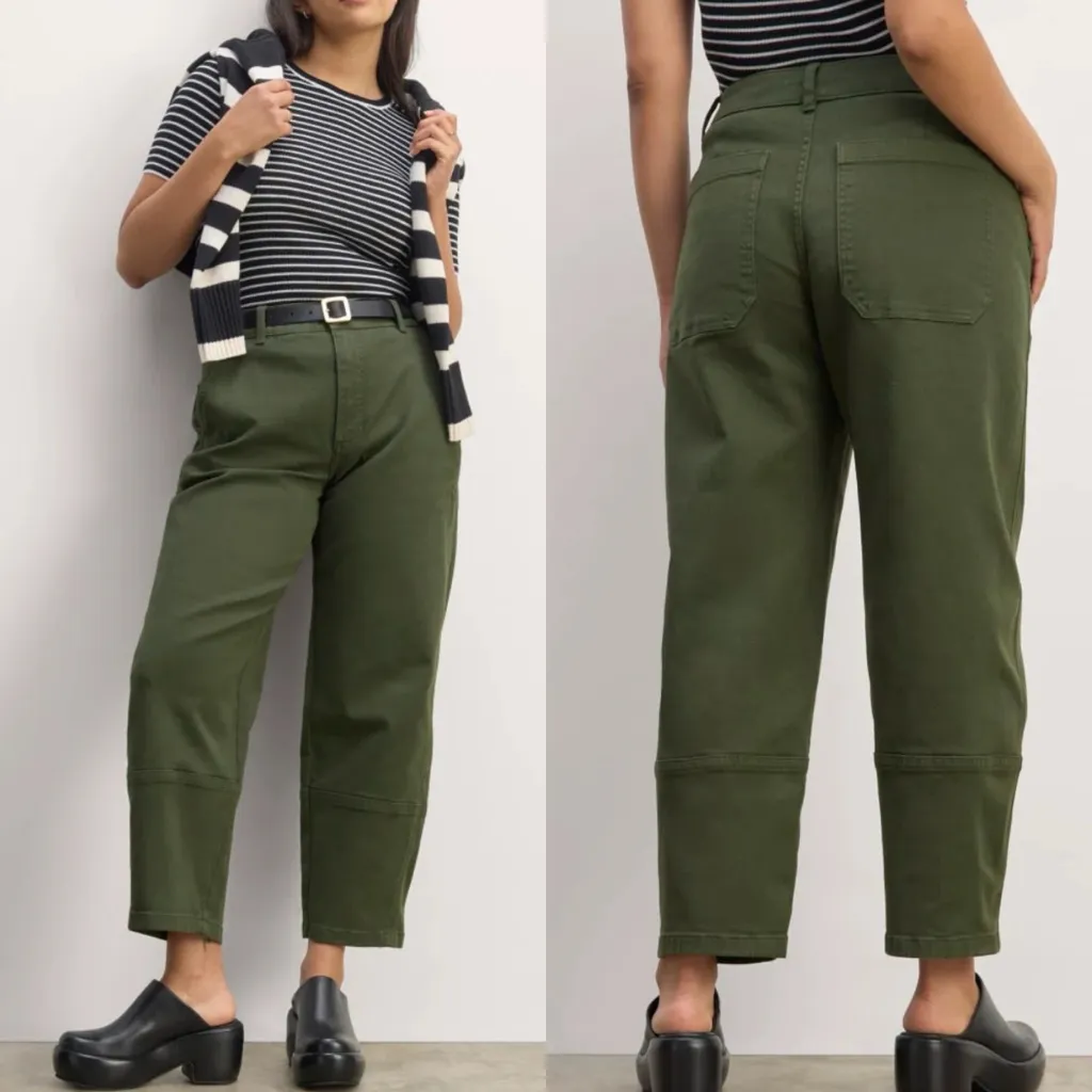 Everlane The Utility Barrel Pant Olive Green Cotton High Rise - Image 2