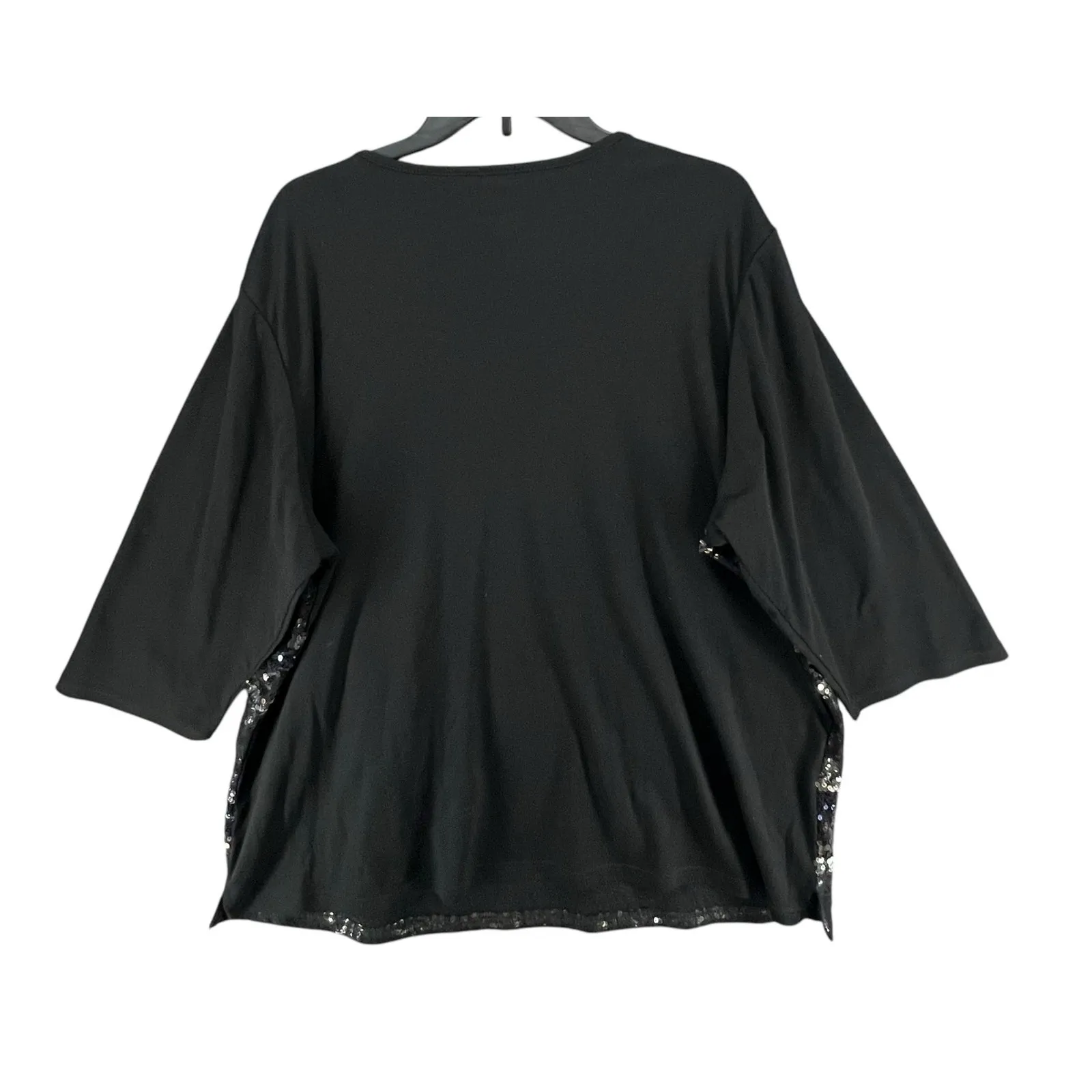 Quacker Factory Shirt Womens 3XL Black Sequin Bling 3/4 Sleeve Relaxed Top Party Size 3X - Image 4