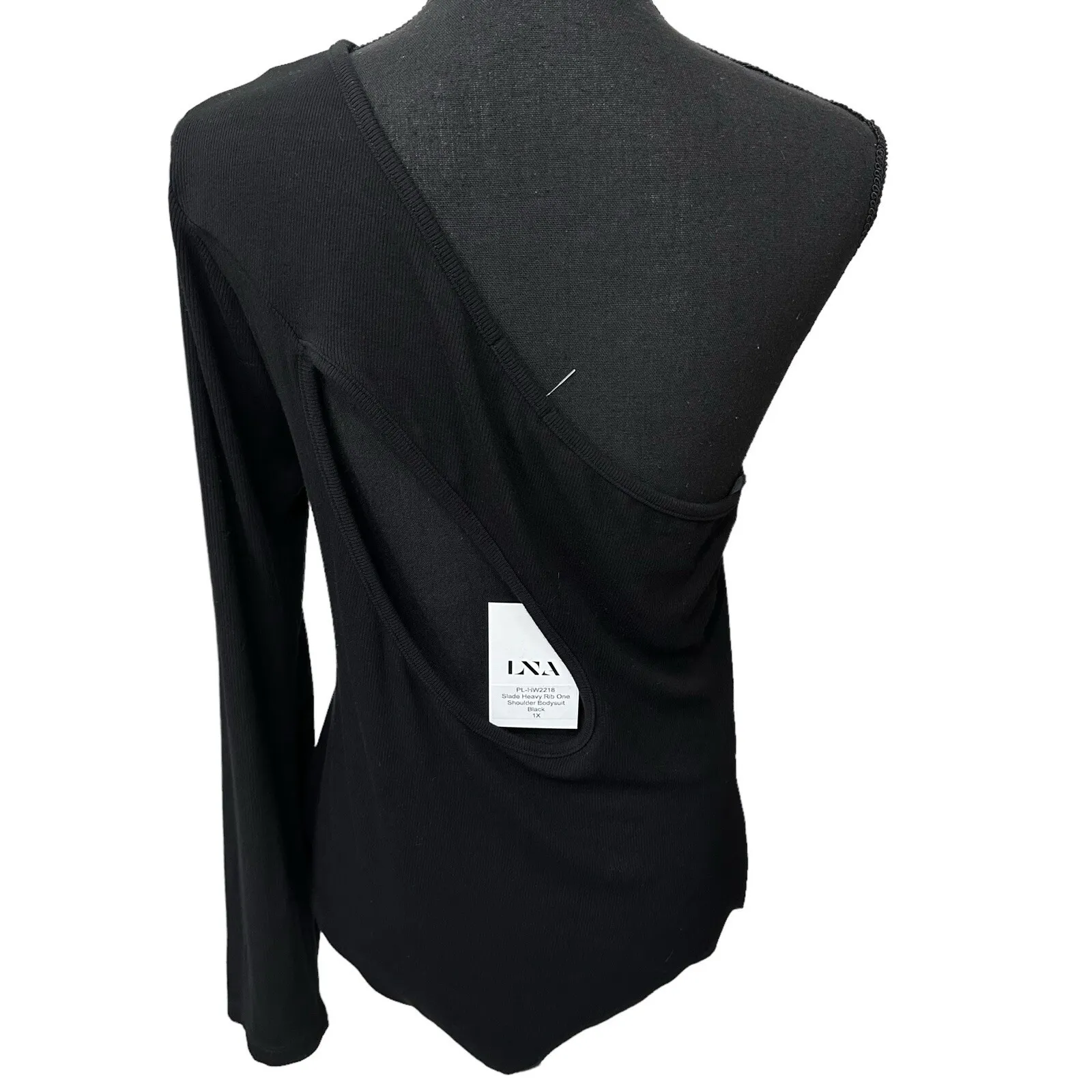 NWT‎ LNA Clothing Women's Size 1X Slade Heavy Rib One Shoulder Bodysuit Black - Image 3