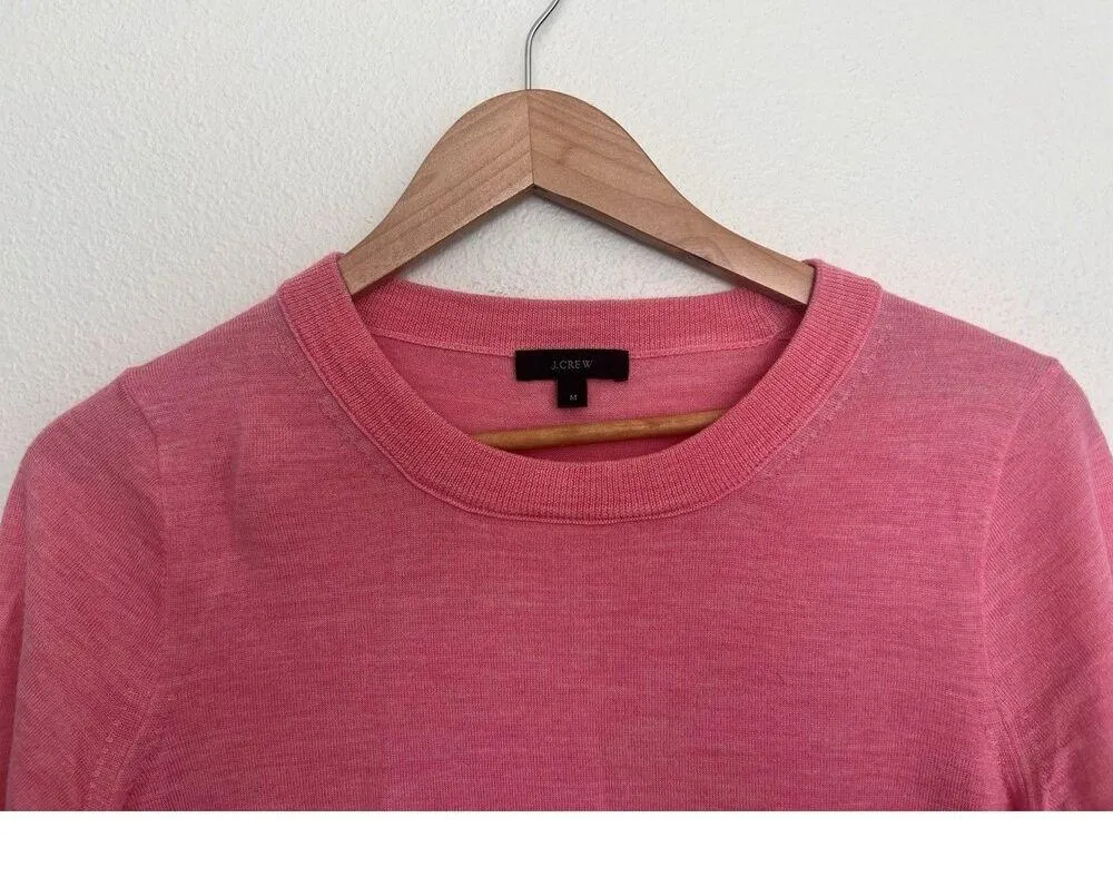 J Crew Hot Pink Barbie Core 100% Merino Wool Preppy Crewneck Sweater Size M Soft Size M - Image 2