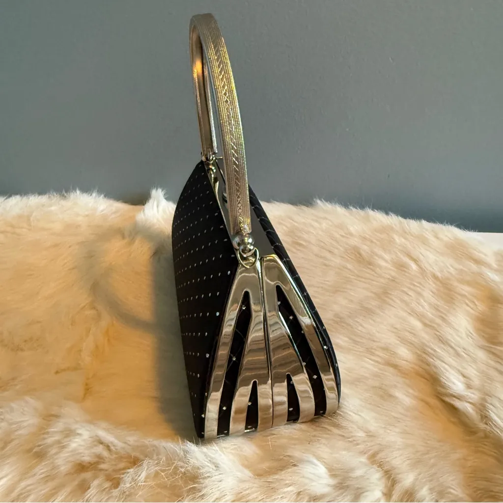 Satin Silver Fleck Formal Evening Bag Black - Image 3