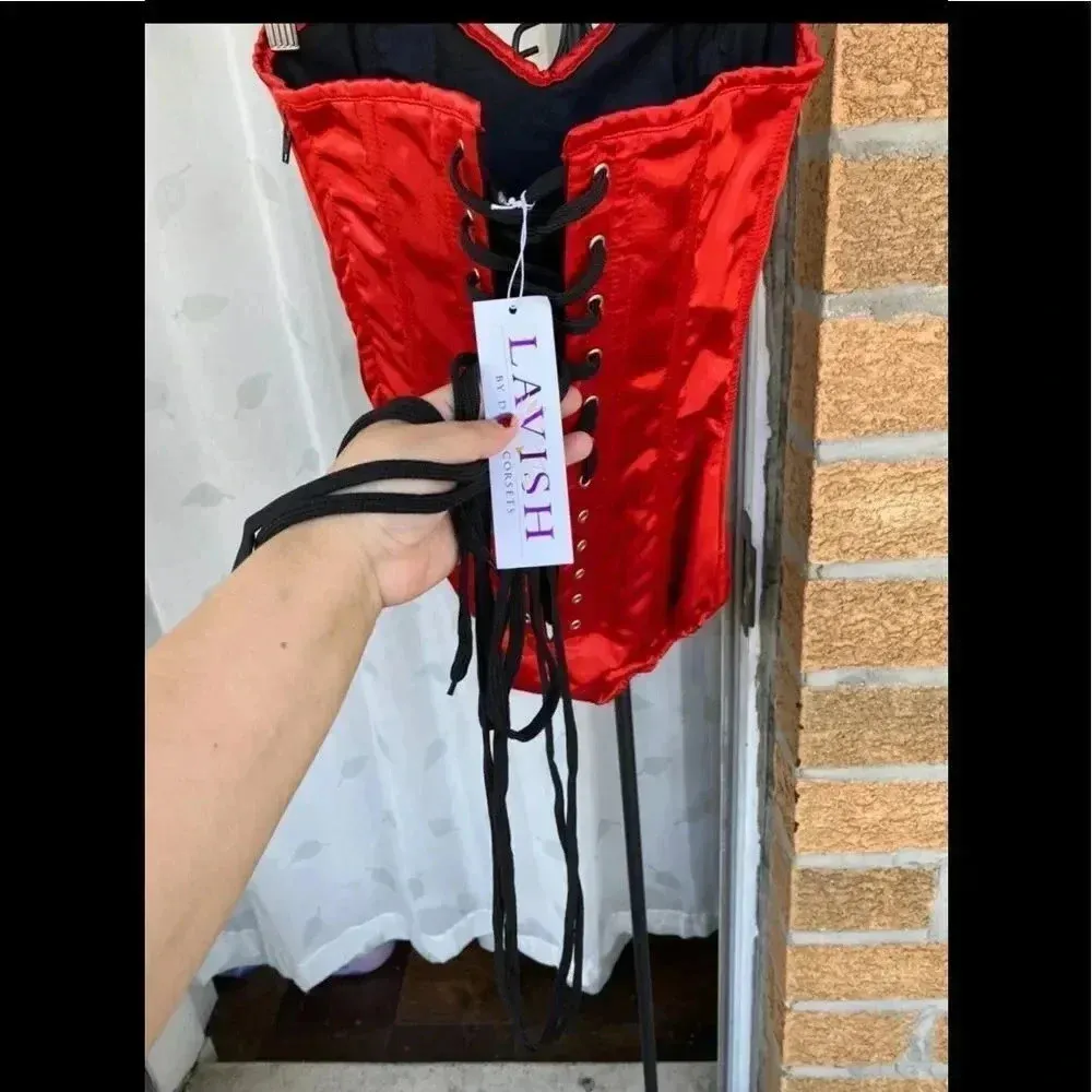 Lavish Red Satin Corset Romper sz small - Image 6