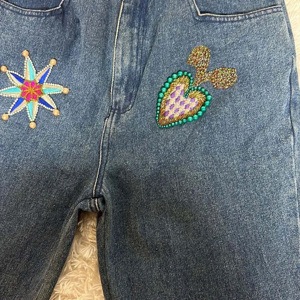 NWT Vintage 80s Cedars Beaded Embellished High waist jeans Blue Size 10 - Image 4