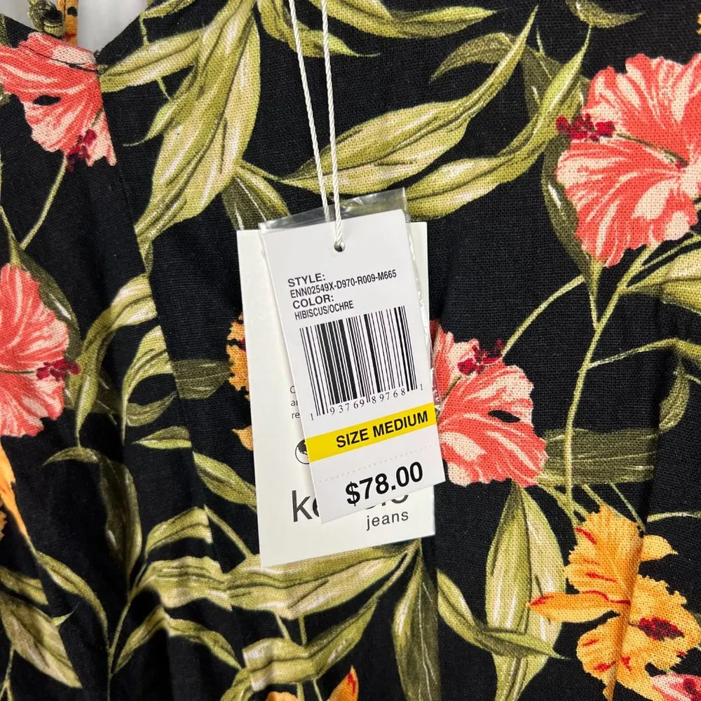 NWT Kensie Linen Blend Floral Print Tie Back V-Neck Crop Jumpsuit Size Medium M - Image 12