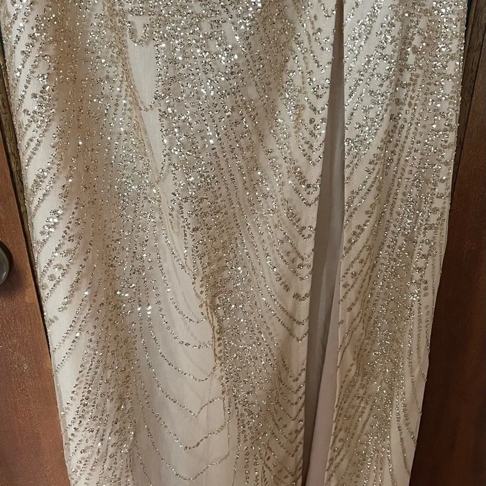 Gold Tulle Spaghetti Strap Formal Maxi Gown- Small - Image 4