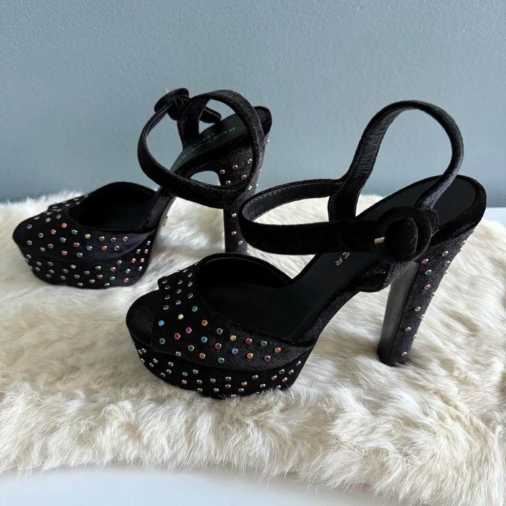 Kurt Geiger London Molten Velvet Stud Platform Heels - Image 10