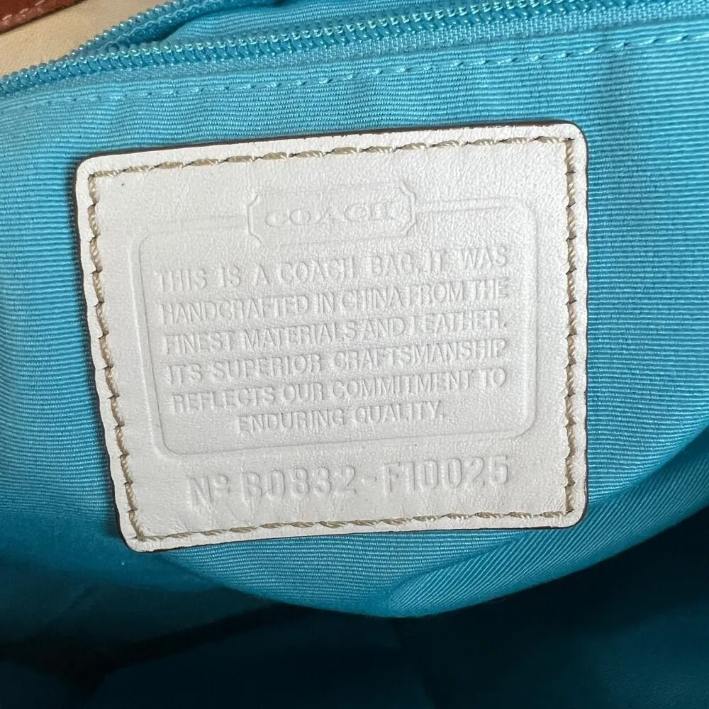 COACH Hampton Watercolor Canvas Leather Handbag Purse Pastel Stripe Colorful S/M - Image 13