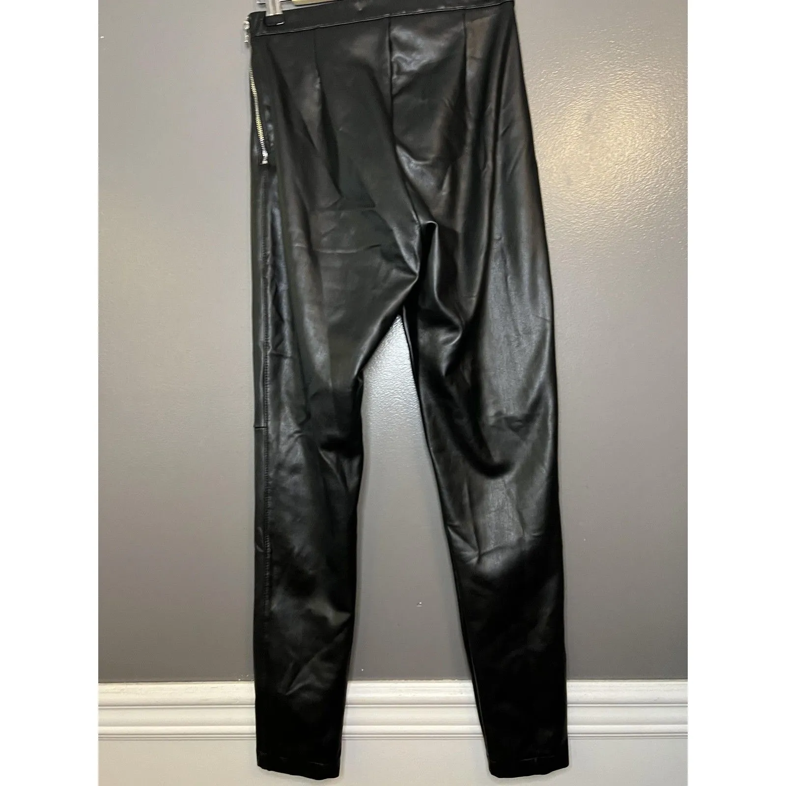 Bershka Faux Leather Leggings Womens Large Black High Rise Stretch Ankle Pants - Image 5