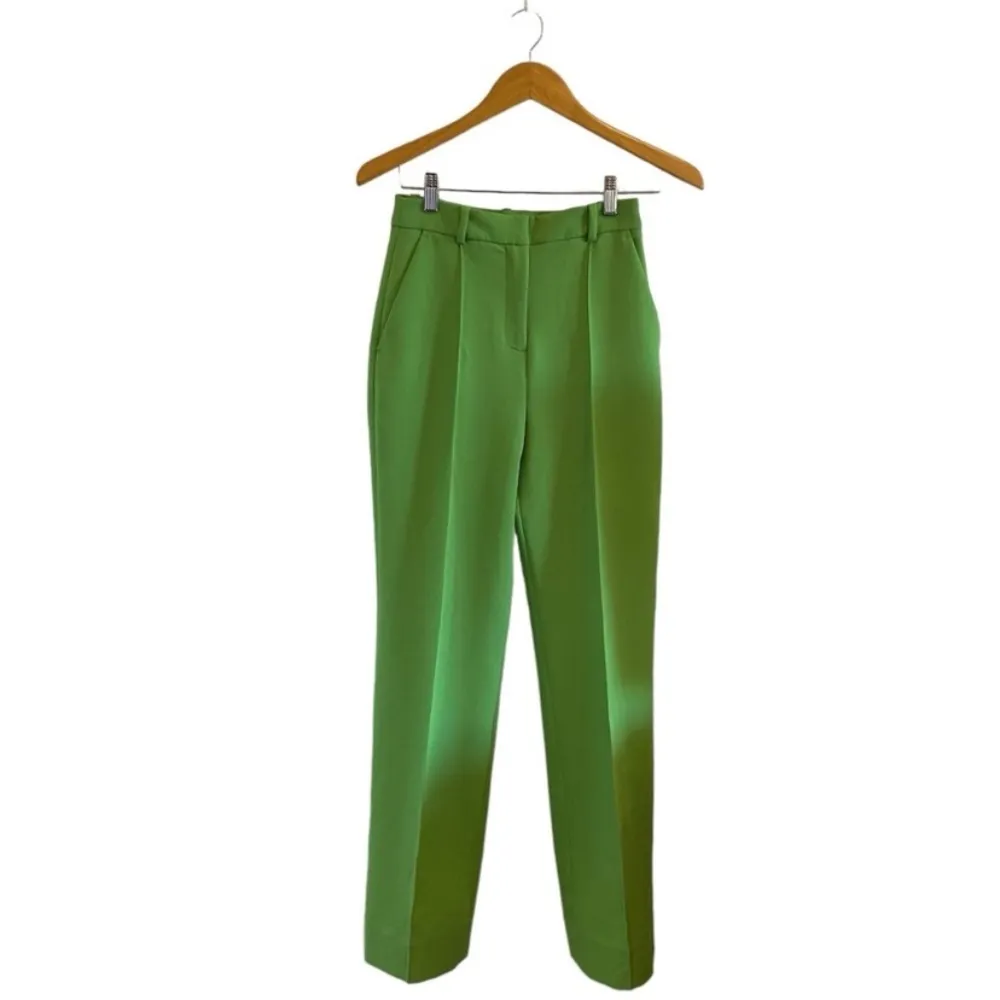 Zara High Rise Straight Leg Pleated Trousers In Apple Green - Image 2