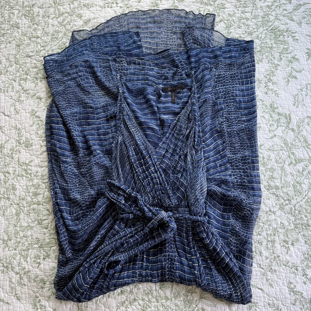 BCBG Max Azria Silk Blue Black Animal Print Evening Maxi Dress Gown Size Small S - Image 3