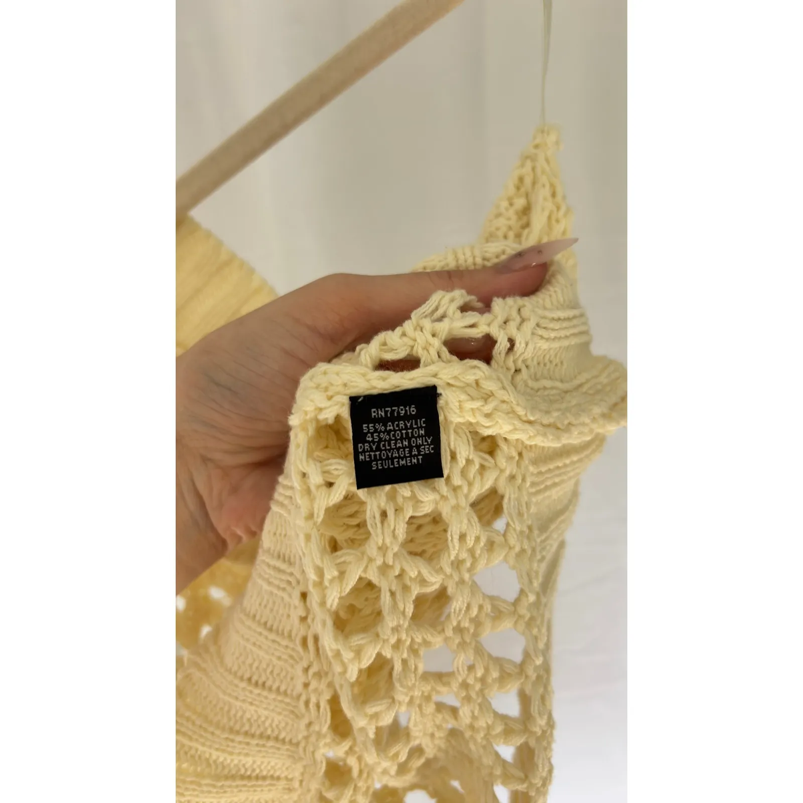 Maeve by Anthropologie Cream One Shoulder Crochet Knit Crop Sweater Yellow Size undefined - Image 5
