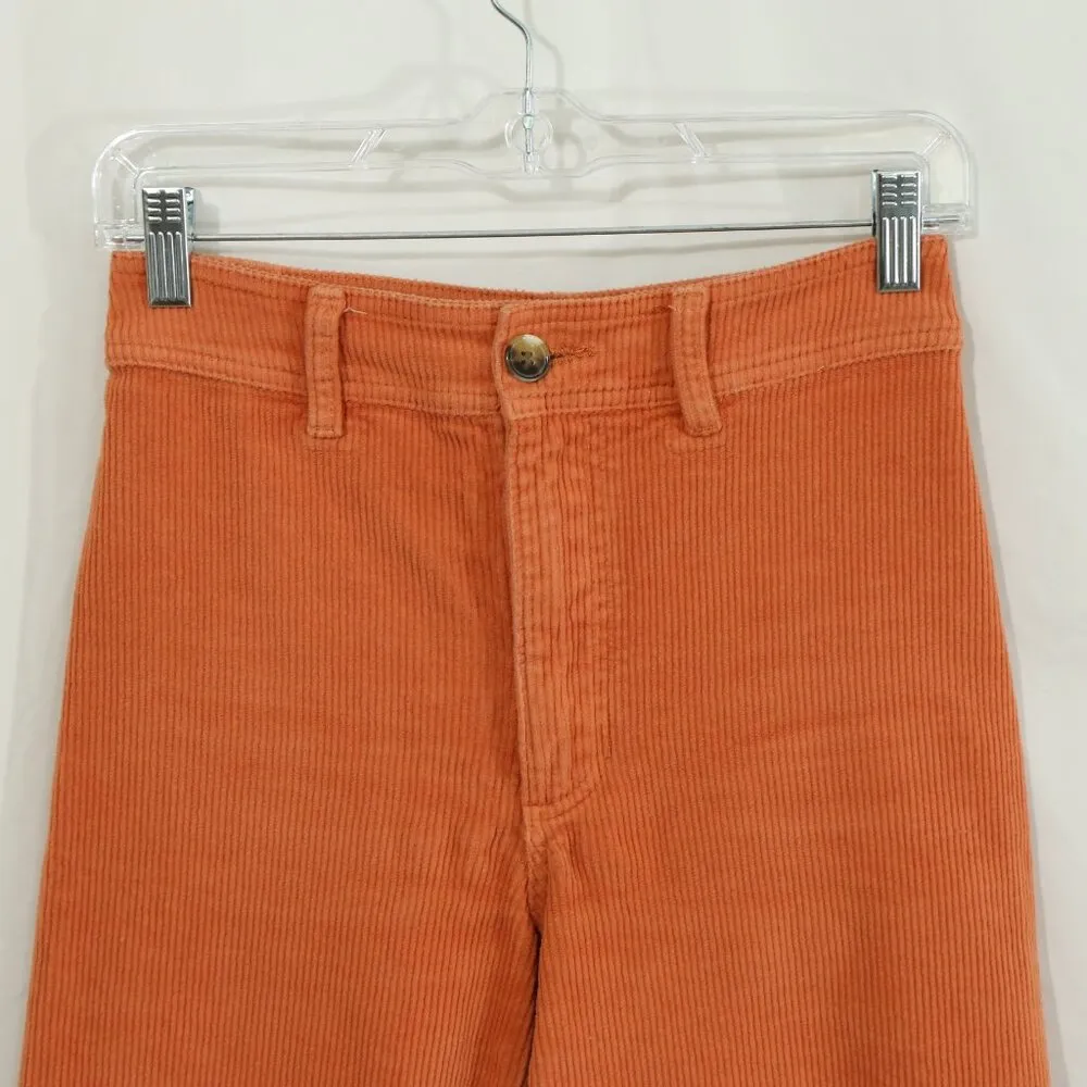 Billabong Women’s Corduroy Wide Leg Pants Orange Rust Cropped Raw Hem Size M - Image 2