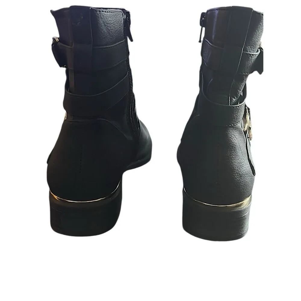 G By Guess Harlin Black Motorcycle Ankle Boots Strappy Buckle Edgy Size 9.5 - Image 5