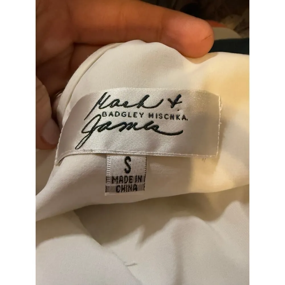 MARK + James Badgley Mischka Gold Silk One Shoulder Brocade Caftan Dress Sz. S Gold - Image 10