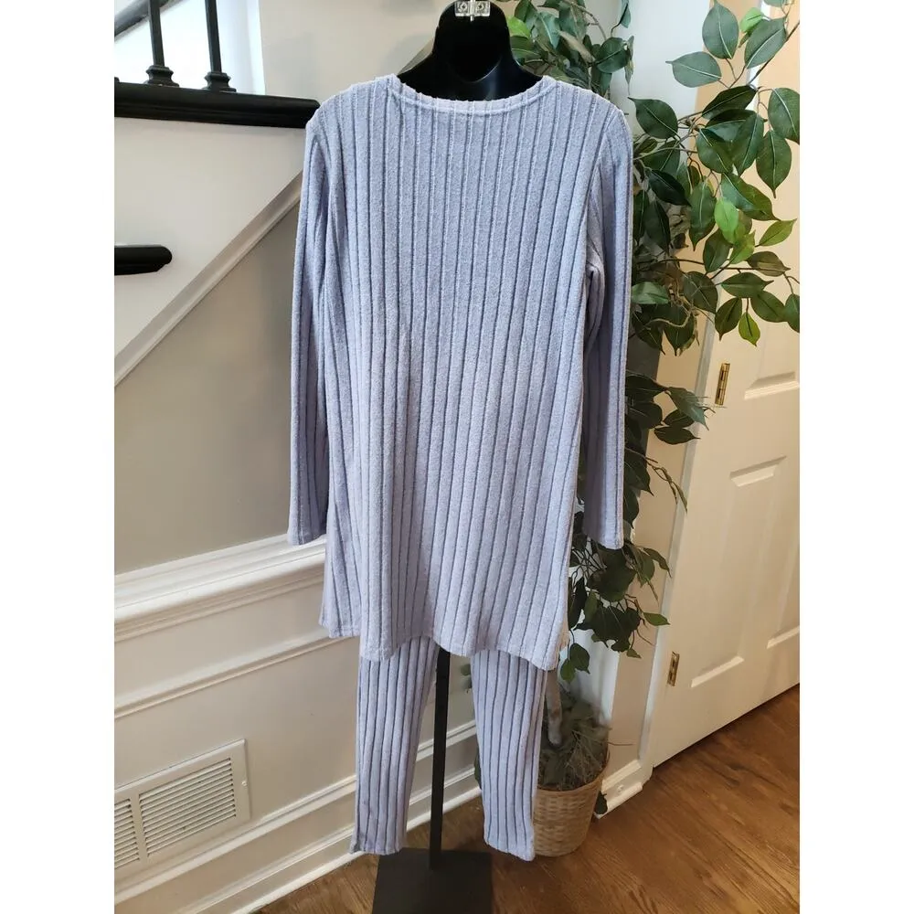 Womens 3 Piece Cardigan with Tank & Pants M Purple Ribbed Long Sleeve Open Front Blue Size M - Image 5