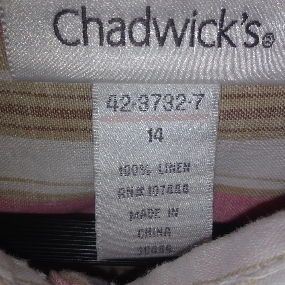 Chadwicks 14 Pink Tan Stripe Linen Top Plus - Image 5