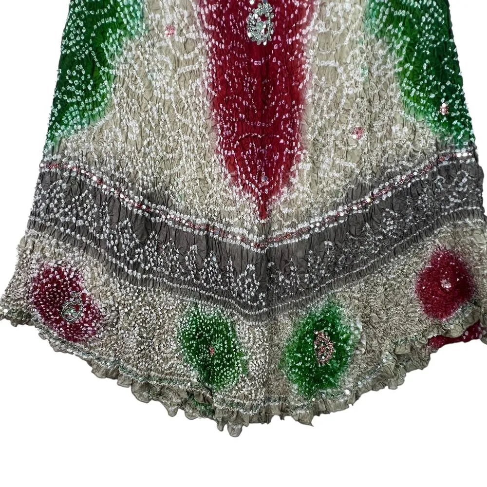 VTG Silver Stream Silk Crinkled Maxi Skirt One Size Textured Bollywood Bohemian Tan - Image 6