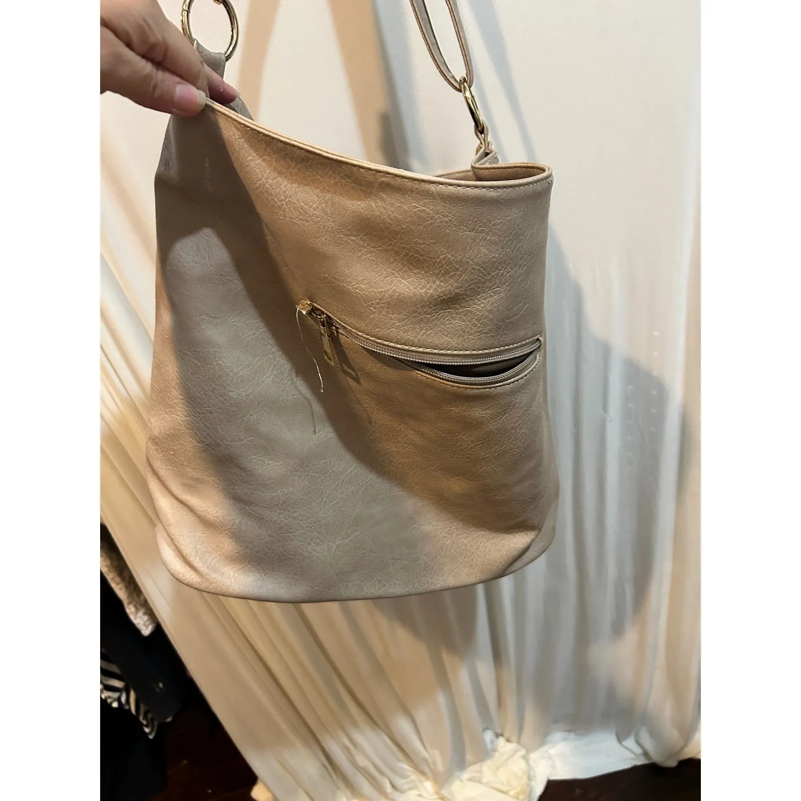 Hobo Crossbody Bag Faux Leather Purse Beige Shoulder Bag with‎ Zipper Accent Tan - Image 7