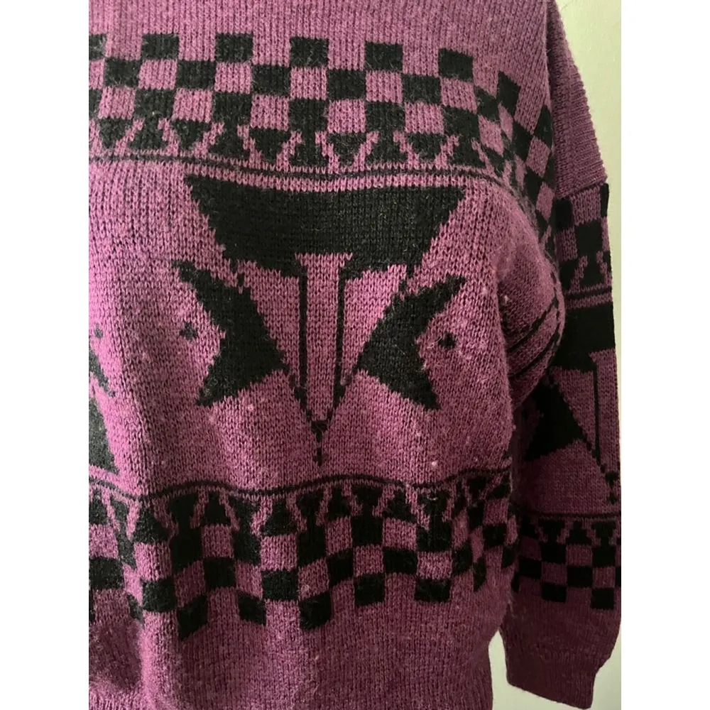 Vtg Esprit womens sweater S aztec purple geometric wool punk grunge alternative - Image 8