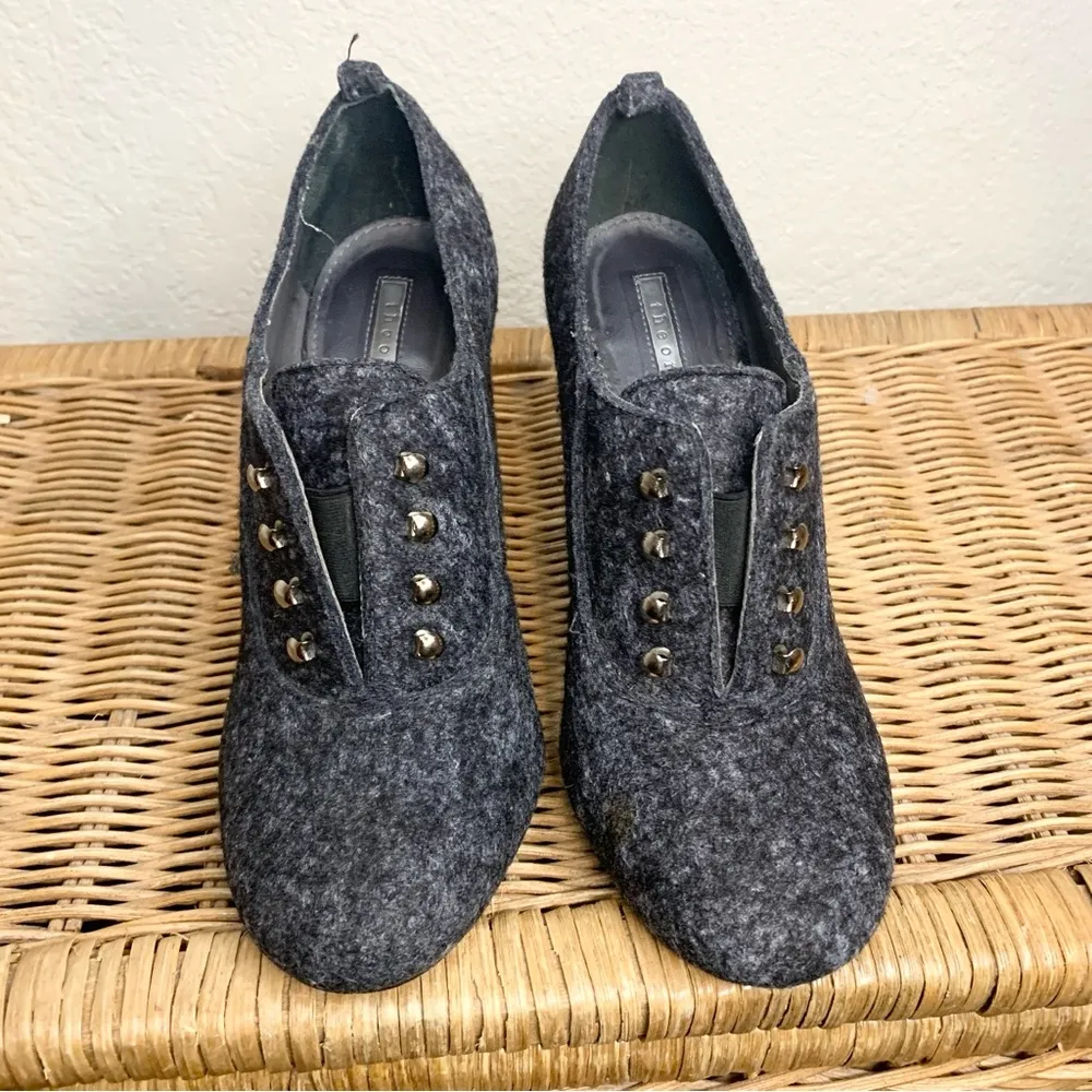 Theory Gray Wool Oxford Victorian Lace Up Heel Size 38.5 - Image 3