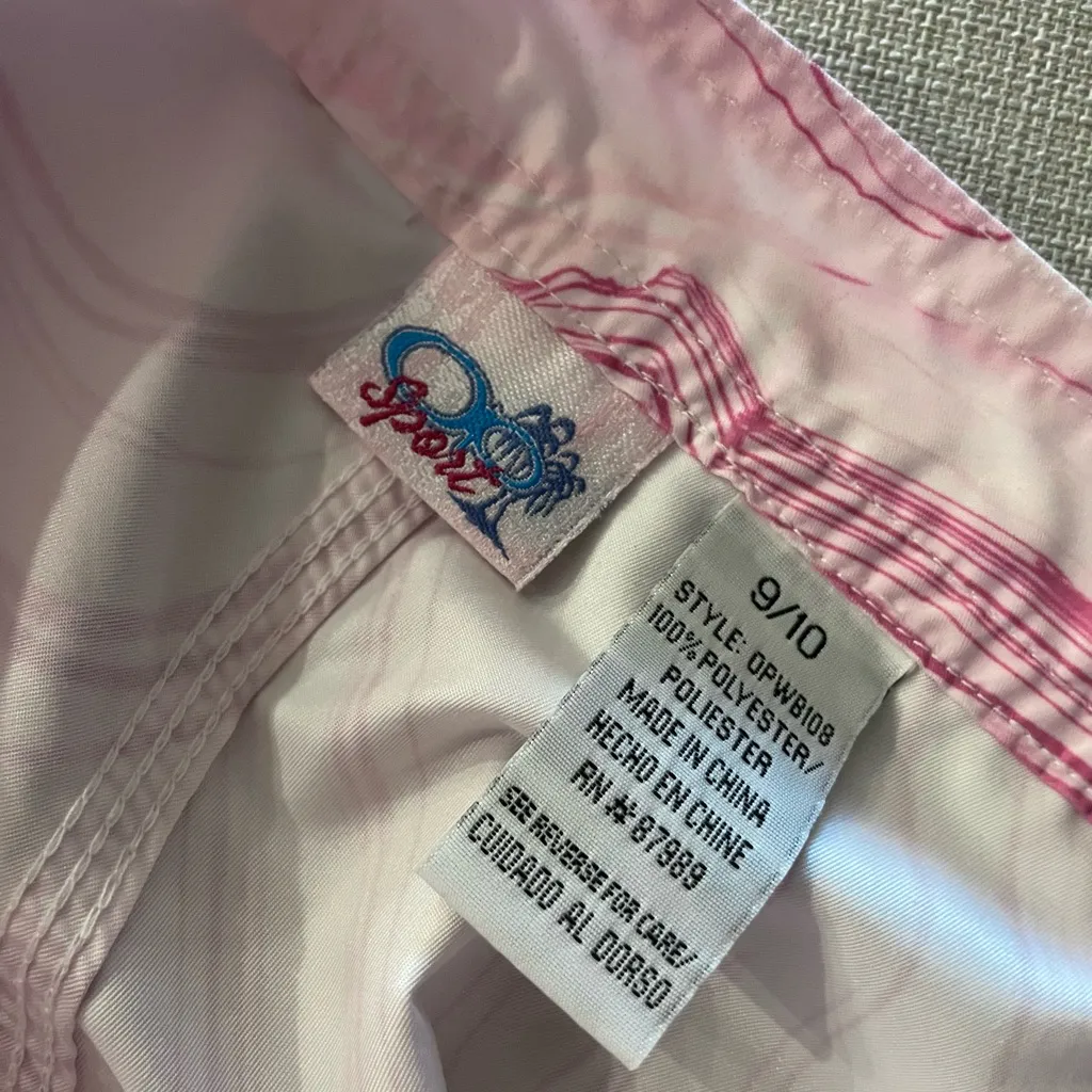 VTG Y2K 90s OP Sport Pink & White Marble Tie-Dye Swim Board Shorts - 9/10 - Image 6