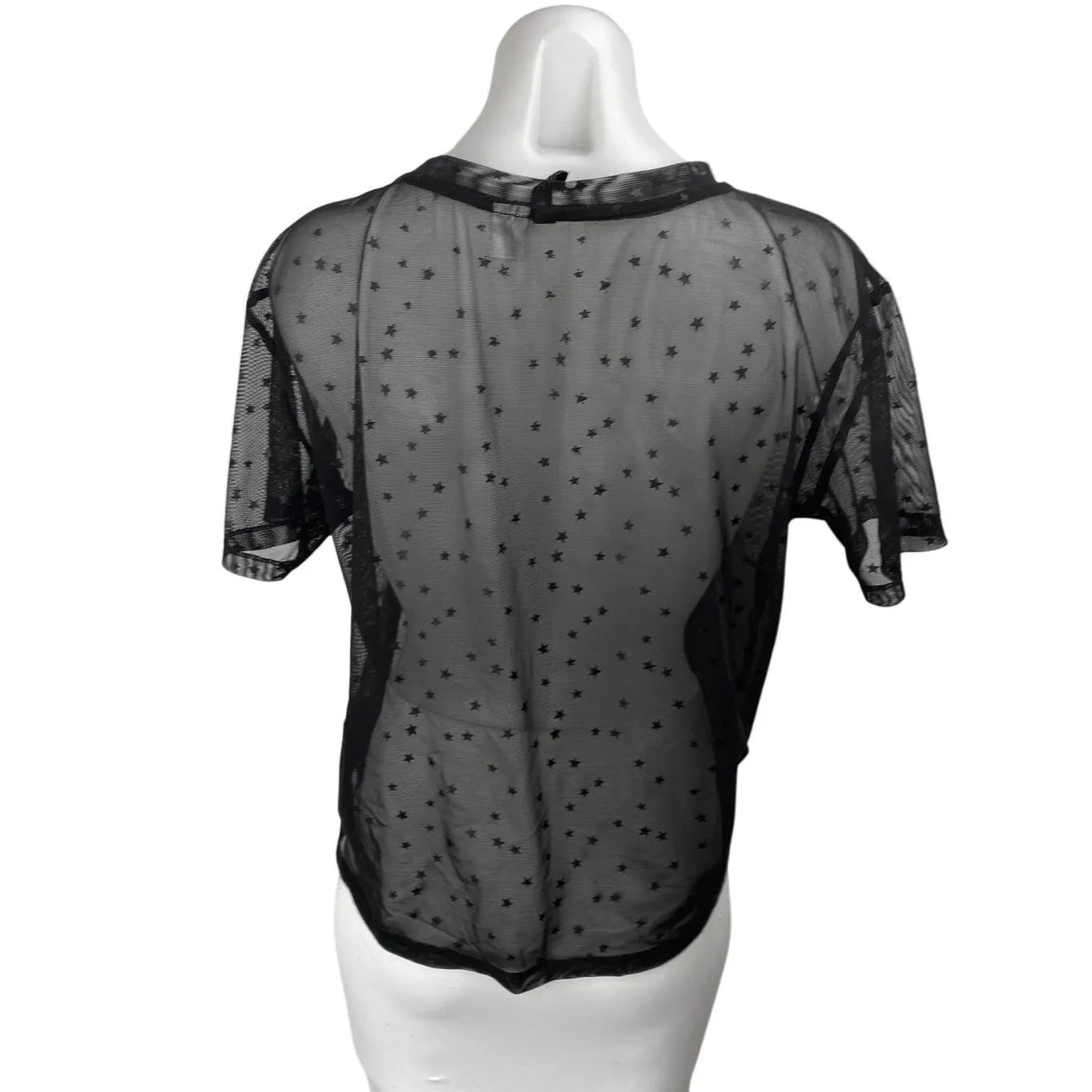 H&M Divided Black Star Print Short Sleeve Mesh Sheer Cover up Shirt Top Size S - Image 2