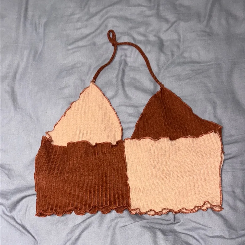 SHEIN Orange and Tan Halter Top - Image 2