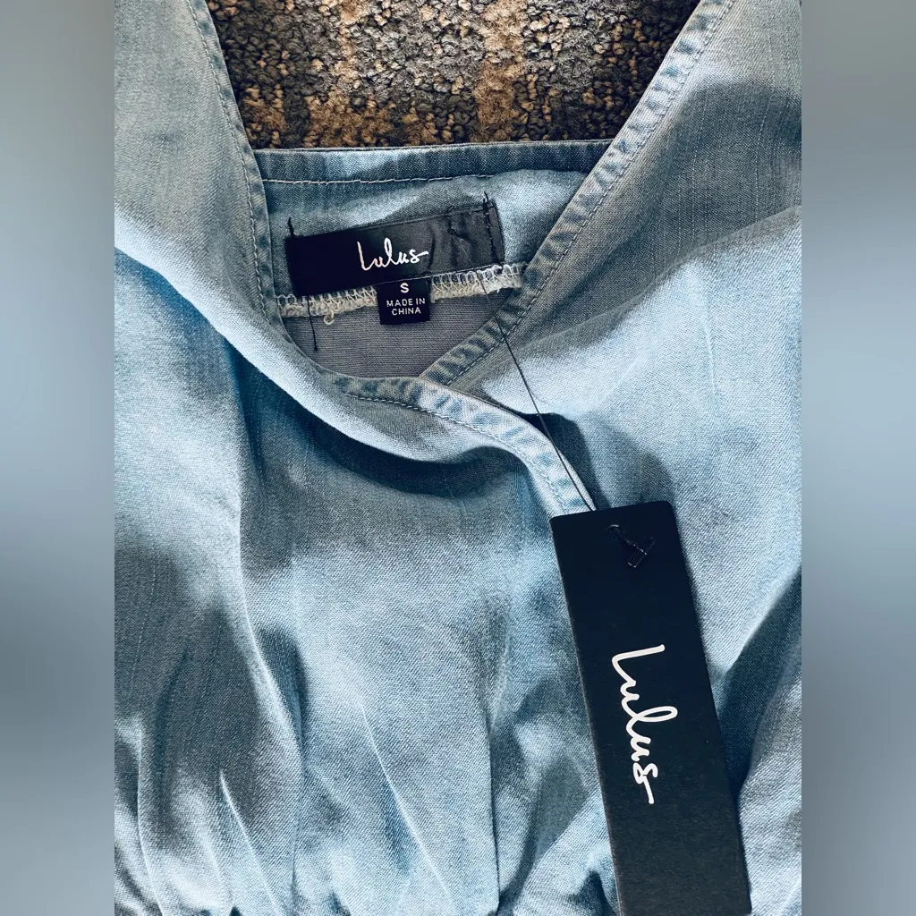 Lulus Easy Weekend Medium Wash Chambray Sleeveless Romper Blue - Image 7