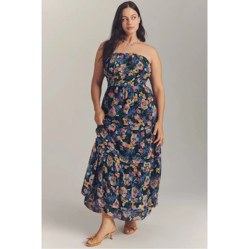 Anthropologie The Somerset Strapless Maxi Dress Blue Patte Floral Size Large NWT - Image 5