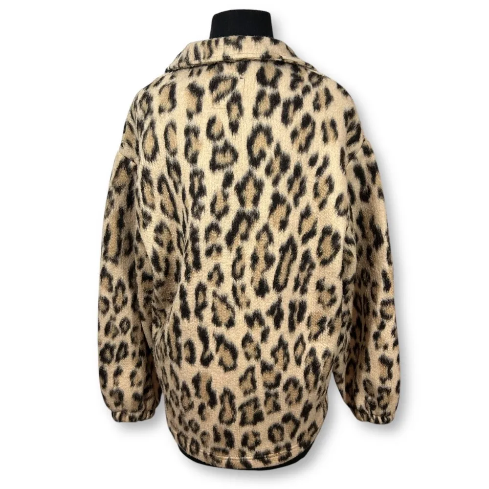 Zara Wool Blend Leopard Print Oversized Pullover Jacket Half-Zip Womens‎ XS - Image 2