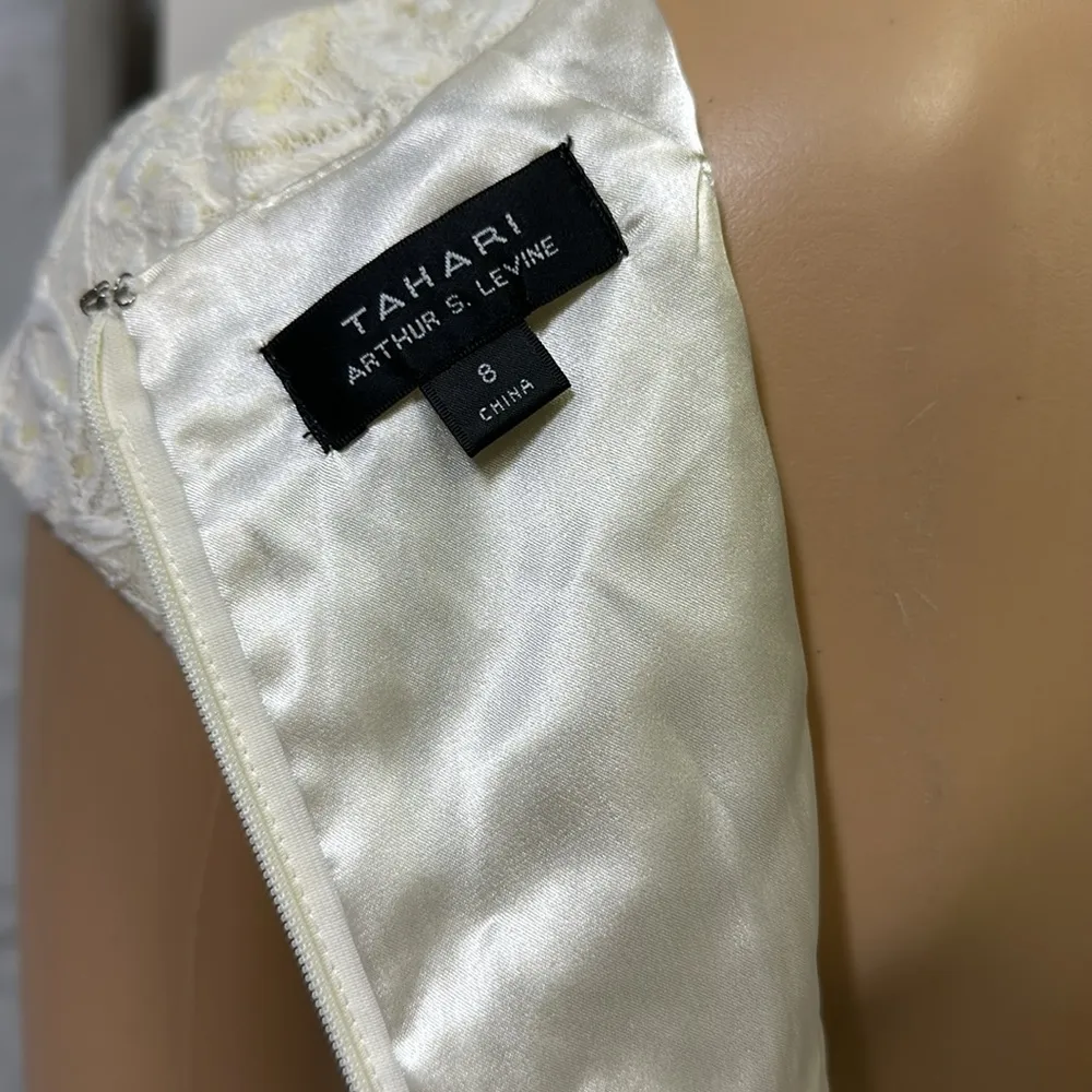 Tahari Arthur S Levine Cream Lace and Sequin Zip Back Maxi Dress Gown Womens 8 - Image 12