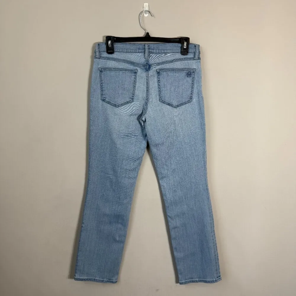 Tory Burch Straight Leg Denim Jeans Womens 28 Blue Stretch Logo Designer Classic - Image 3