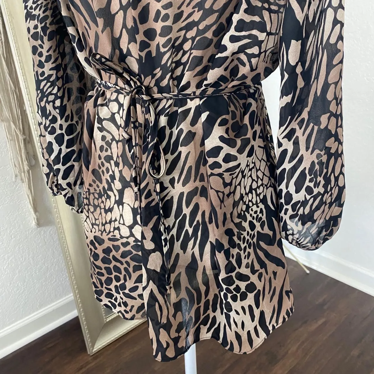 Early 2000's Euro Animal Print Cheetah Black Sequin Babydoll Blouse Top L Size L - Image 6