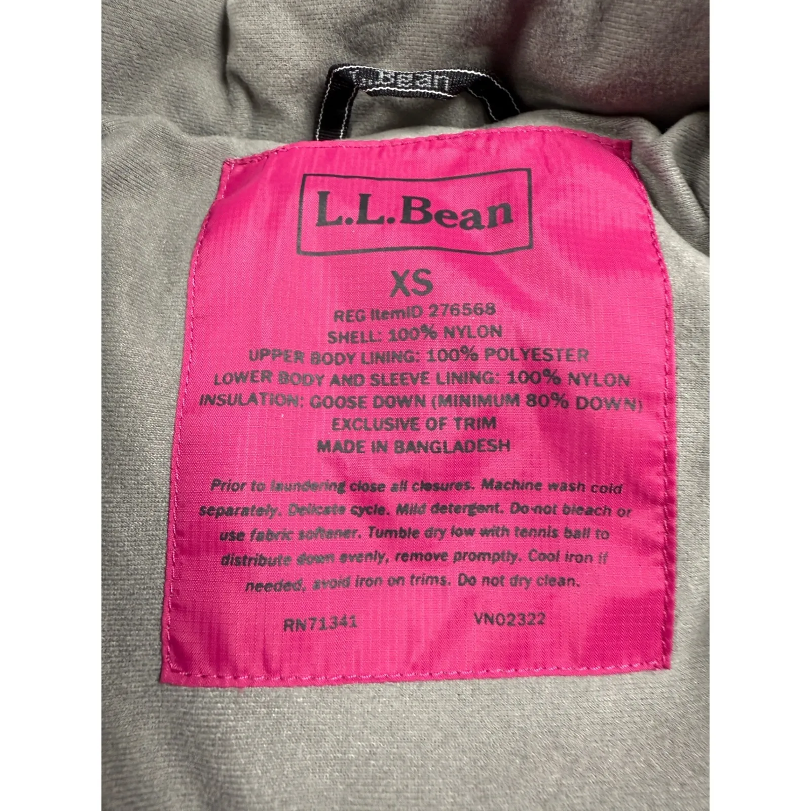 LL Bean Goose Down Puffer Coat Pink Full Zip Button Front XS Winter Jacket - Image 2