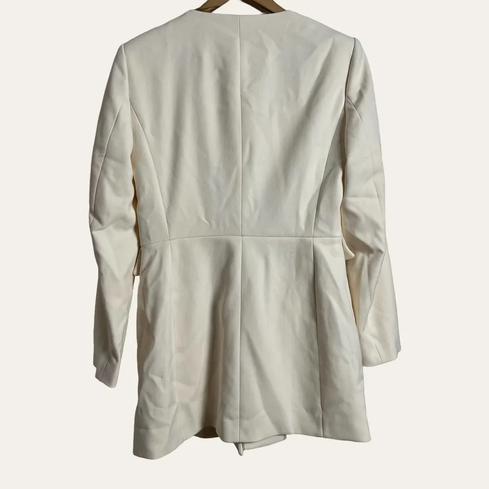 Zara Cream Collarless Button Front Single Breasted Blazer Jacket Size L - Image 6
