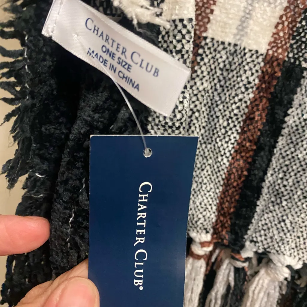 Charter Club Womens Scarf Plaid Black White Brown 68x13 68” L X13” W NWT - Image 4