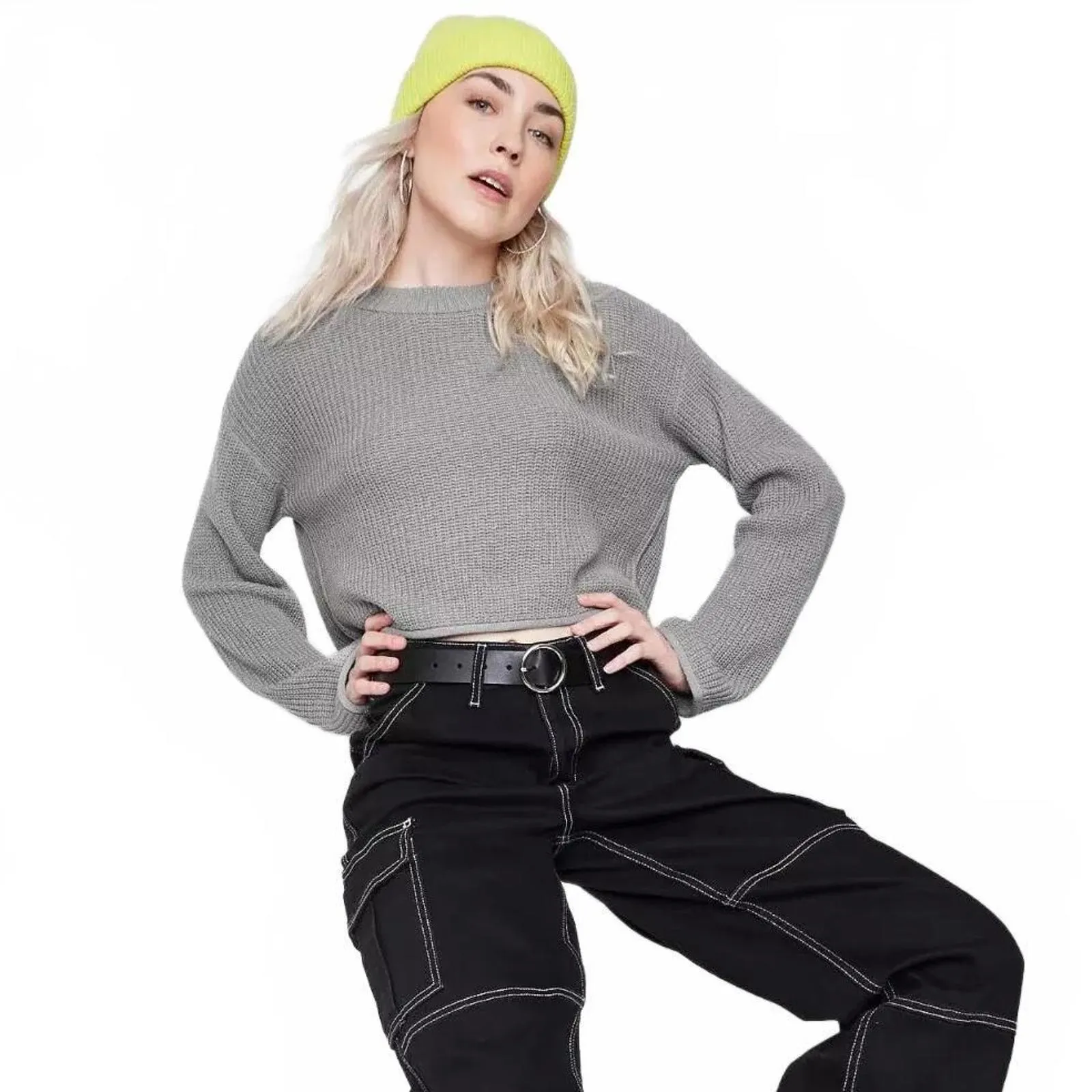 Wild Fable Crew Neck Boxy Pullover Sweater Light Gray Small - Image 3