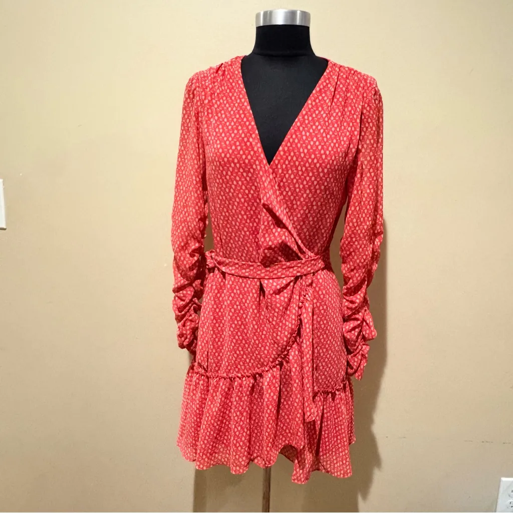 All Saints heart  Patterned ruffle wrap mini Long Sleeve  chiffon Dress S - Image 2
