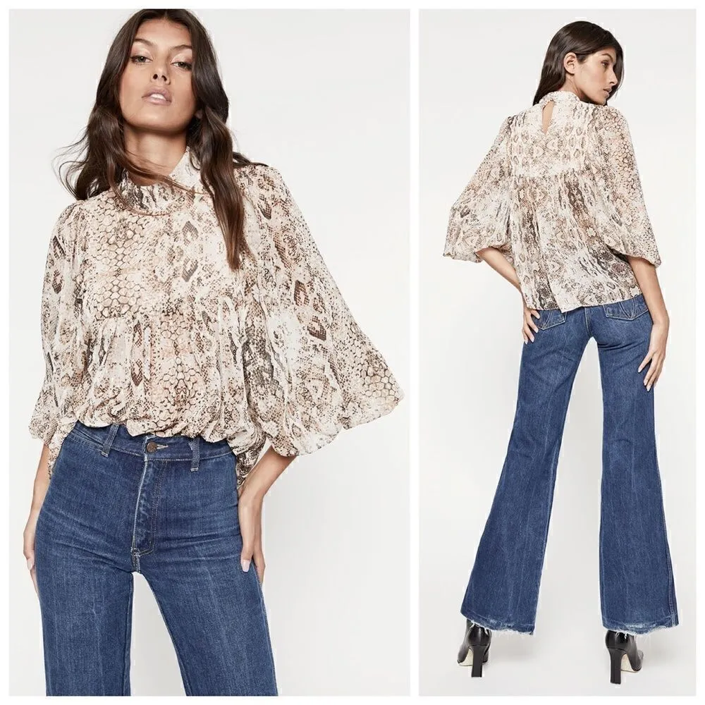 Bardot Snake Print Mock Neck Blouse in Natural Lyst Size XS - Image 2